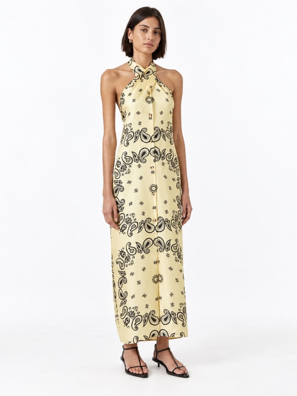 Nanushka Elima Bandana Print Silk Halter Maxi Dress Size M NWT